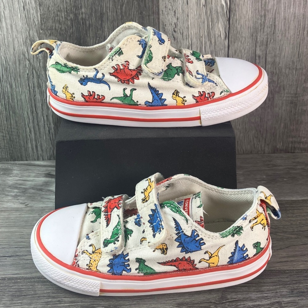 Converse Chuck Taylor All Star 2V Ox Dinosaur Print White Infant Size 9 A01667F